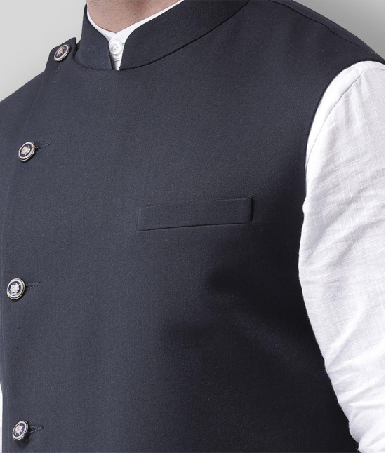 Hangup Navy Cotton Blend Nehru Jacket - None