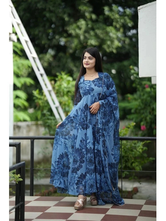 A TO Z CART Navy Blue Flared Georgette Womens Stitched Ethnic Gown ( Pack of 1 ) - None