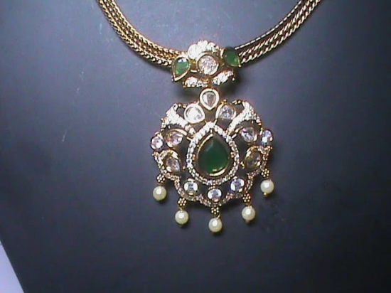 Green and White American Diamond Bridal Necklace Set