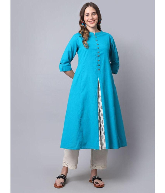 Pistaa - Turquoise Cotton Womens A-line Kurti ( Pack of 1 ) - None