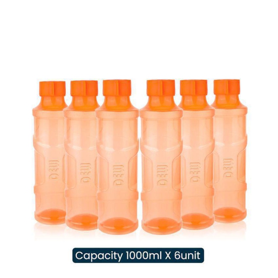 Gluman Dew Fridge Bottle Pack of 6, Orange color, 1000ml each - Orange