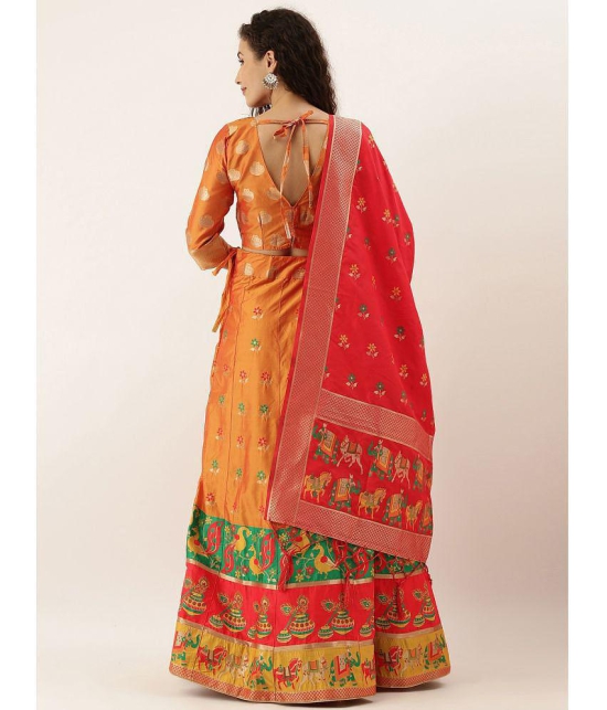 Om Shantam Sarees Yellow,Pink Art Silk Chaniya Choli Semi Stitched Lehenga Single - Free Size