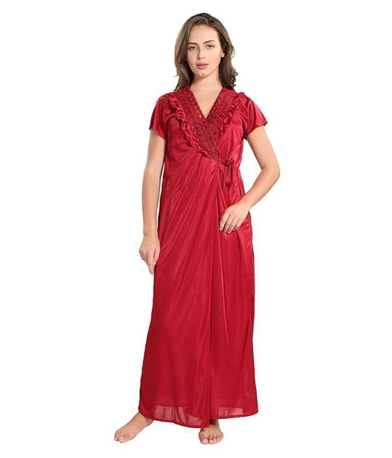 rajeraj Satin Nighty & Night Gowns - Red - Free Size