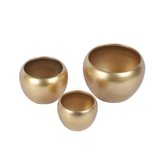 Metal Apple Planter (Set of 3)-Gold