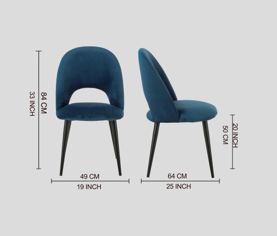 Dining Chair Black Legs With Navy Blue  Fabric Finish-Navy Blue