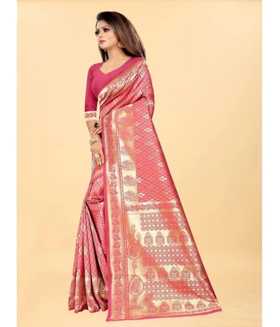 Gazal Fashions - Pink Banarasi Silk Saree With Blouse Piece ( Pack of 1 ) - Pink