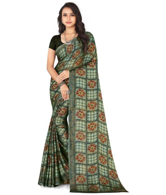 LEELAVATI - Green Chiffon Saree With Blouse Piece ( Pack of 1 ) - Green