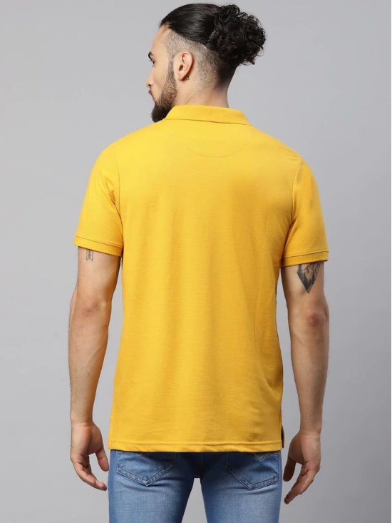 Rodamo  Men Mustard Yellow Typography Polo Collar Applique T-shirt