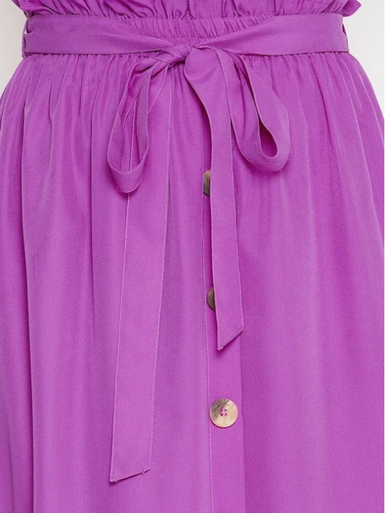 Women Black & Purple Flutter Sleeves Top with Skirt