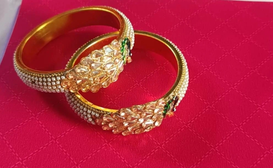 Gold Plated Pearl and Kundan Bangles