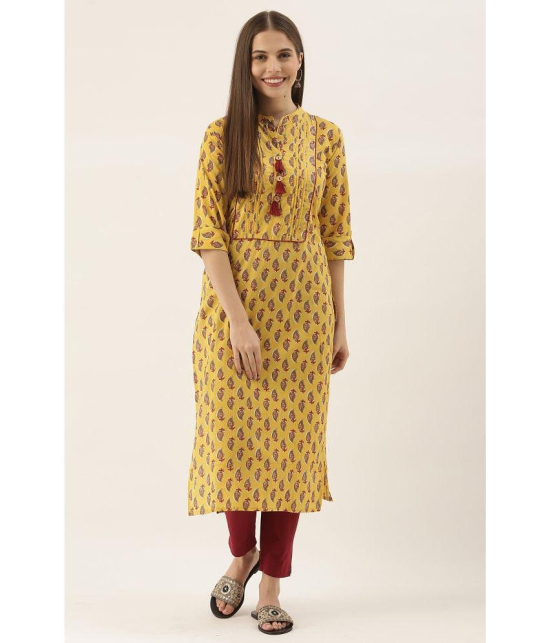 Rajnandini - Yellow 100% Cotton Women's Straight Kurti ( Pack of 1 ) - None