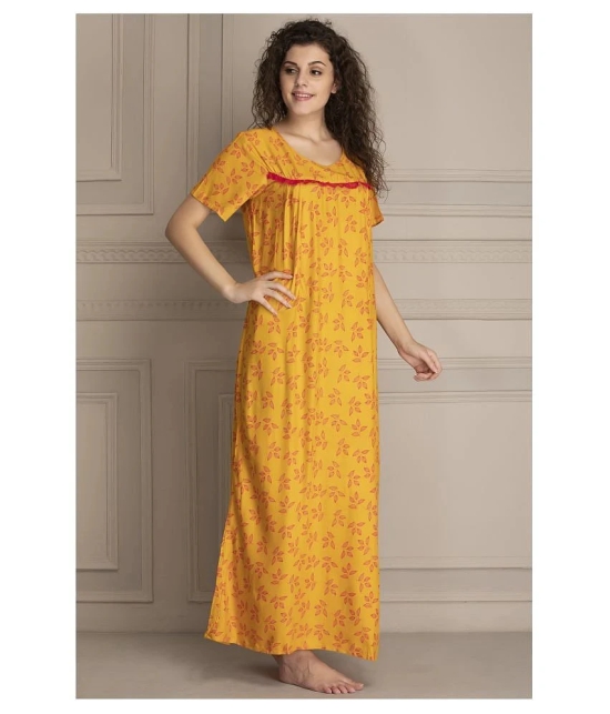 Clovia Cotton Nighty & Night Gowns - Yellow - L