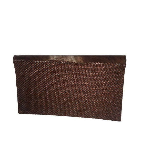 Apnav Brown Jute Clutch With Sling Chain