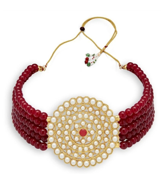 Sukkhi Alloy Maroon Traditional Necklaces Set Choker - Maroon