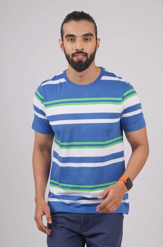 Men's Blue Striped Crew Neck T-Shirt