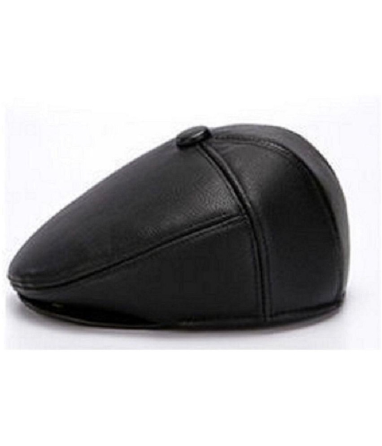 Zacharias Black PU Leather Mens Cap ( Pack of 1 ) - Black