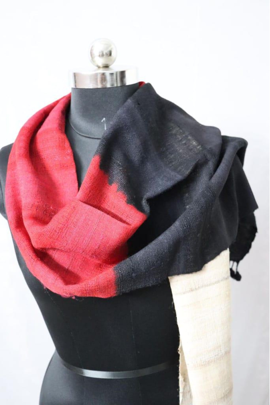 Handloom Stole Red-Black-Beige Ombre |Light Wool |Gifting |Fashion