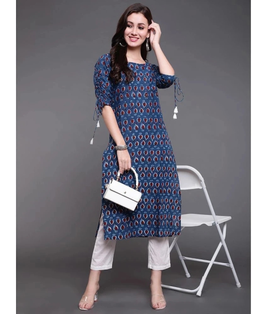 Antaran Cotton Printed Straight Womens Kurti - Blue ( Pack of 1 ) - None