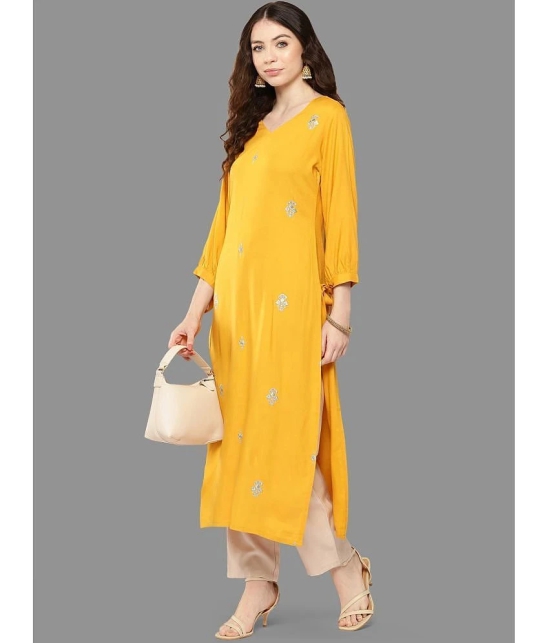 Janasya Rayon Embroidered Straight Womens Kurti - Mustard ( Pack of 1 ) - None