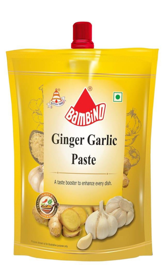 Bambino Ginger Garlic Paste 1400 GMS ( 1 Kg Jar + 200 GMS Pouch Pack of 2 400 GMS)