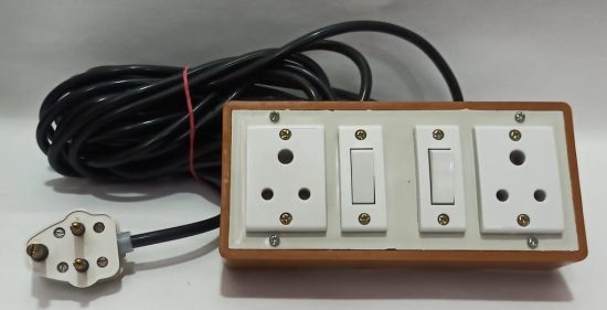 6A 2 Sockets (3 Pin Socket) & 2 Switch Extension Box with 6A Plug & 5m Wire