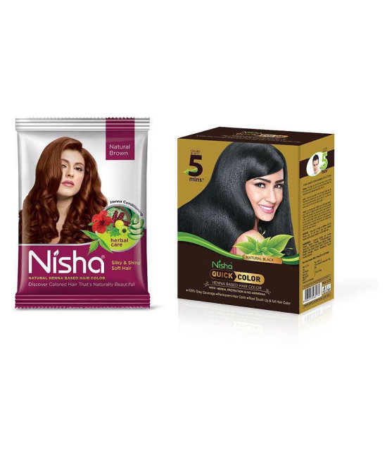 Nisha Quick 60gm Comes with Natural Based Permanent Hair Color Henna Powder Brown each sachet 15 g