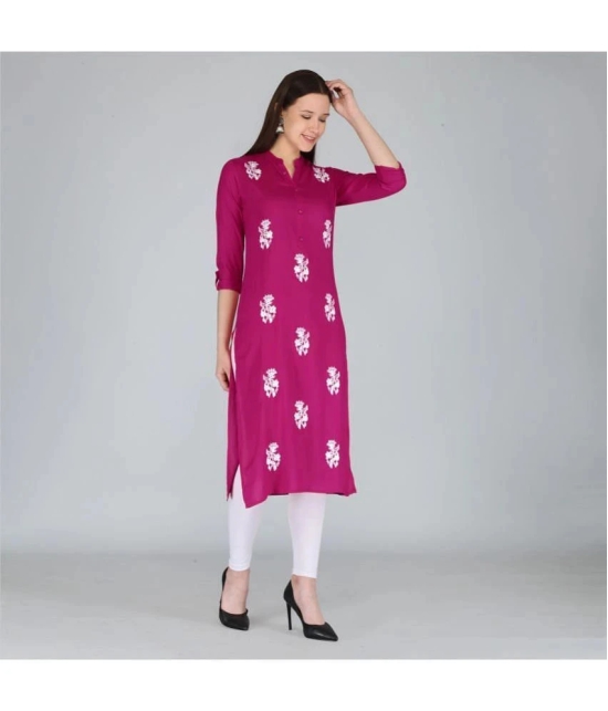 MAUKA - Pink Rayon Womens Straight Kurti ( Pack of 1 ) - None