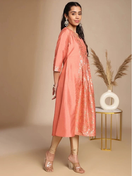 Janasya Silk Blend Embellished Anarkali Womens Kurti - Peach ( Pack of 1 ) - None