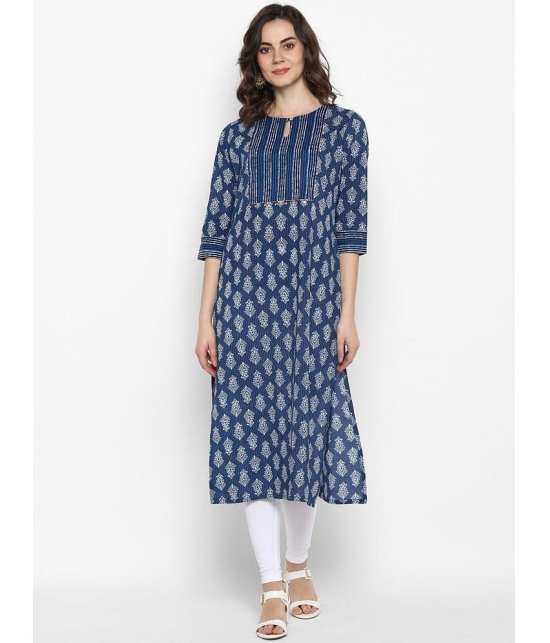 Janasya - Blue Cotton Women's Straight Kurti ( Pack of 1 ) - 3XL