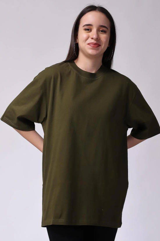 Womens Olive Green Plain Oversized Drop Shoulder T-Shirt-XXL / Olive Green