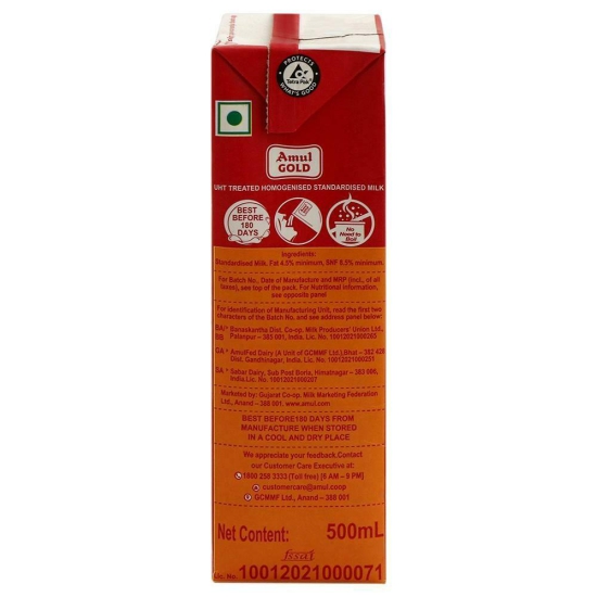 Amul Gold Standardised Milk 500 ml (Tetra Pak)