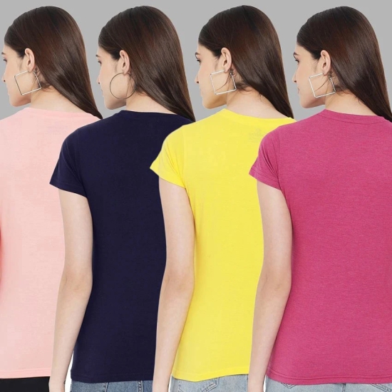 Fabflee - Multi Color Cotton Blend Regular Fit Womens T-Shirt ( Pack of 4 ) - None