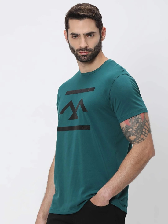 Teal Textured Logo Slim Fit Graphic Tee