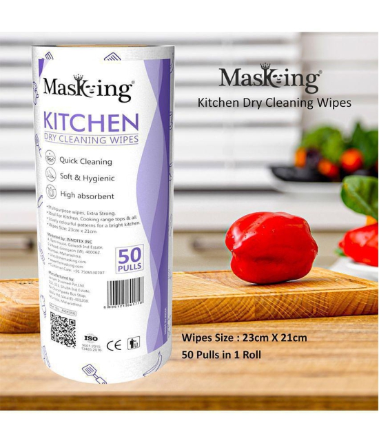 Masking Non-Woven Reusable & Washable Multi Surface Cleaner Wipes Kitchen Dry Roll 23 x 21cm, 100 pulls 358 g Pack of 2