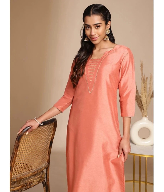 Janasya Silk Blend Solid Straight Womens Kurti - Peach ( Pack of 1 ) - None