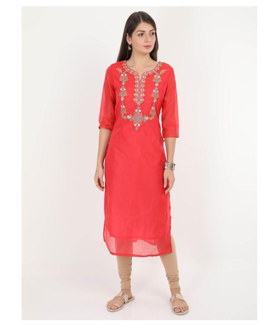 Alena - Red Silk Blend Women''s Straight Kurti - XXL