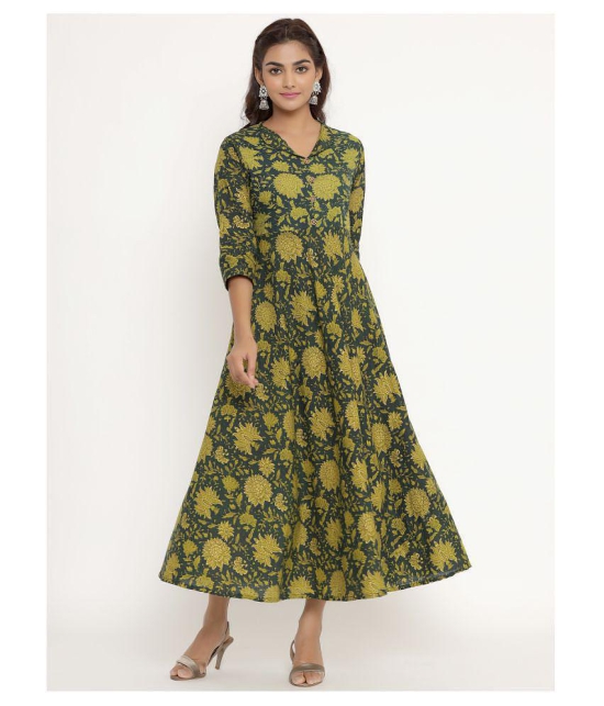 Angiya Green Cotton Anarkali Kurti - - XL