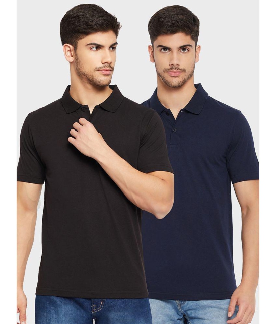 UNIBERRY - Black Cotton Blend Regular Fit Mens Polo T Shirt ( Pack of 2 ) - None