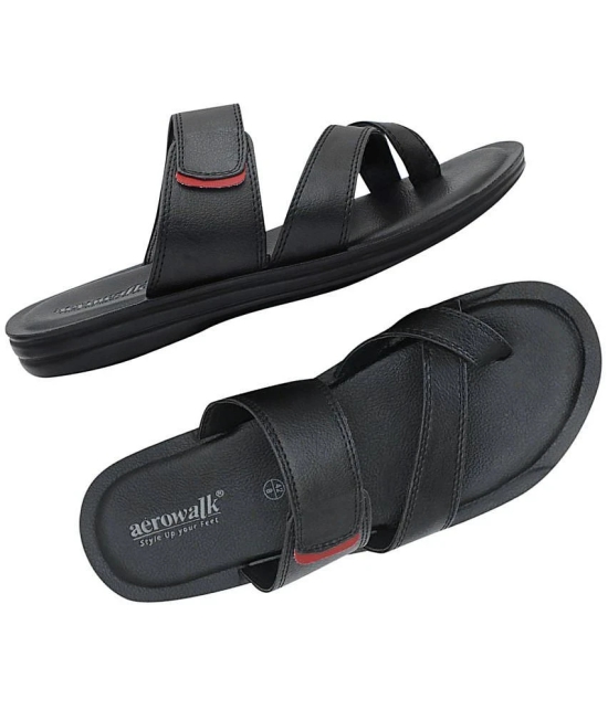 Aerowalk Black Mens Leather Slipper - None