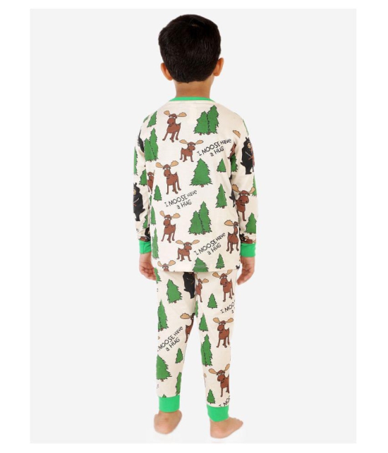 Lazy Shark Boys Cream-Coloured  Green Printed Night Suit - None