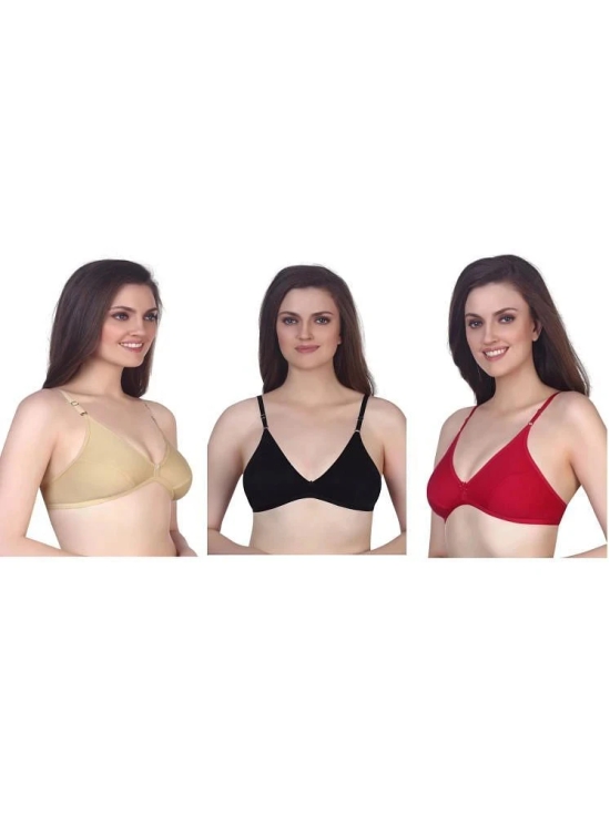 Kiran Enterprises Pack of 3 Cotton Blend Non Padded Womens Everyday Bra ( Black,Gold,Red ) - None