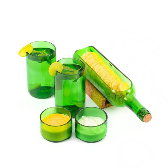 Green Wine Bottle Serving Set With Cork Tray