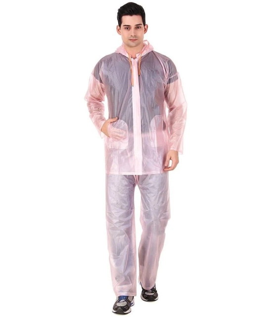 PENYAN PVC Transparent Pink Rain Suit For Man With Cap - Freesize