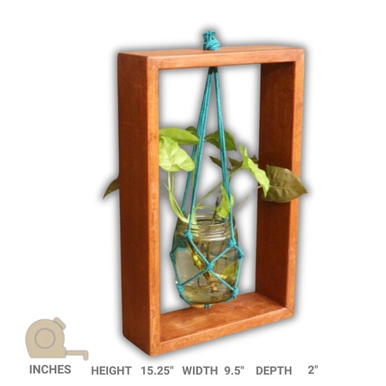 BARISH - Table Top Planter Wooden Frame (Single) | Handcrafted with Rubberwood | Wooden Frame with Glass Mason Jars | Indoor Planter with Stand 15.25 x 9.5 x 2 Inches