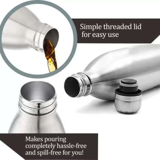 Softel Stainless Steel 1000 ML Vacuum Bottle | Hot & Cold | Silver | 1 Pc