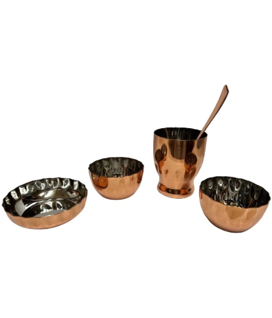 Dynore - 7 Pcs Copper Plated Dinner Set Gold Stainless Steel Dinner Set ( Pack of 7 ) - Gold