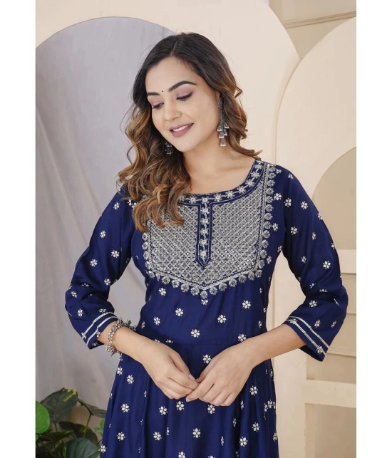 Lee Moda Rayon Embroidered Anarkali Womens Kurti - Blue ( Pack of 1 ) - None