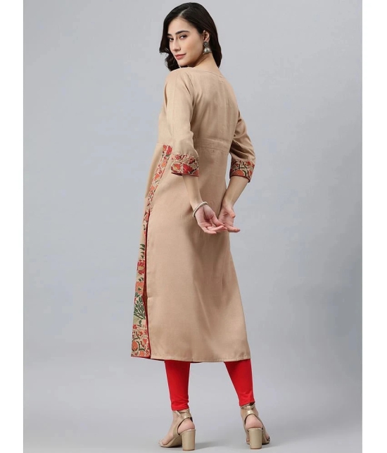 Janasya Silk Blend Printed Straight Womens Kurti - Beige ( Pack of 1 ) - None