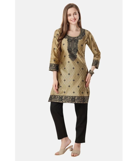 Meher Impex Art Silk Self Design Straight Womens Kurti - Gold ( Pack of 1 ) - None