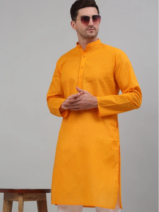 Men's Mustard Cotton Striped Kurta Payjama Sets-S / Mustard